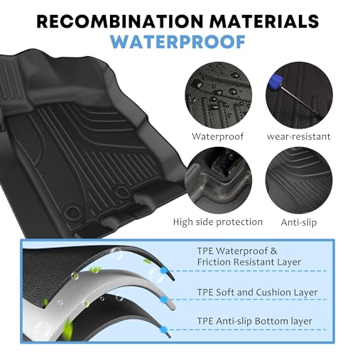 Custom Fit Floor Mats fit for 2017-2024 Nissan Titan / 2016-2024 Nissan Titan XD Crew Cab (with Rear Under Seat Organizer) All Weather Floor Liners 5D Carpet Liners Titan Accessories Black - style: 12)17-24 Titan Floor Mats