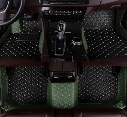 Customize Car Floor Mats for 99% Sedan SUV Sports Car All Weather Leather Full Coverage Waterproof Non-Slip Vehicle Lining Pads (Black Green Stitching) - color: Black green Stitching