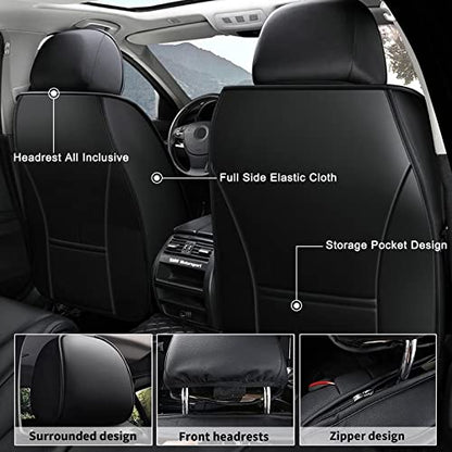AOMSAZTO Car Seat Covers Fit for Honda Ridgeline 2006-2025: Seat Covers Full Set Leather Seat Covers Compatible Airbag (Black) - color: #016 Black, size: 2006-2014&2024-2025-5 seat covers full set