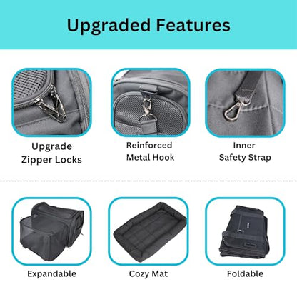 Crash-Tested Dog Carrier Airline Approved | 3-in-1 Lab-Tested Cat Car Seat, TSA Airline Approved Cat Carrier Soft, Expandable Dog Carriers for Small Dogs | 5-Star CPS Certified for Crash Protection. - size: 17.0"L x 11.0"W x 11.0"H