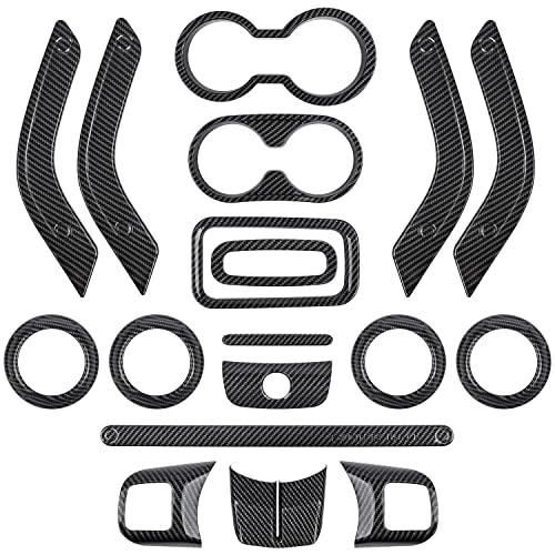 18 PCS Full Set Interior Decoration Trim Kit Steering Wheel Center Console Door Handle Air Conditioning Vent Cup Holder Gear Cover Trim for Jeep Wrangler JK JKU 2011-2018 4-Door (Glossy Carbon Fiber) - color: Carbon Fiber