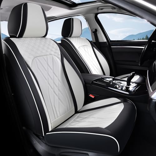 FLORICH Leather Cars Seat Covers Front Pair Seat Covers for Car Waterproof Automotive Seat Cover Vehicle Seat Interior Cushion Universal Fit for Most Car Truck SUV, Black&White - color: Black&White, size: FrontPair