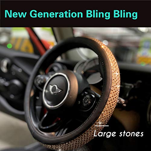 Bling Bling Comfy Steering Wheel Cover with Jumbo Crystal Rhinestones, Anti-Slip Diamond Leather Car Steer Cover (Gold) - color: 3.Gold, size: Medium(Standard) Size[14 1/2''-15'']