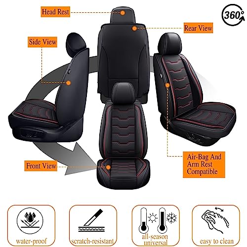 Full Set Seat Covers for Mitsubishi Outlander 2011-2024 2025 2026 Waterproof Premium Leather for Outlander Car Seat Covers Compatible Airbag Seat Cushions(5 Seats, Black&Redline)