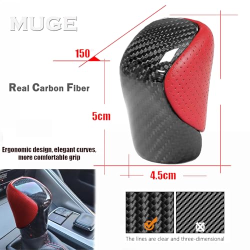 Gear Shift Knob Real Carbon Fiber Black Perforated Leather Shifter for Lexus ES GS GX is NX RC RX 200t 300 350 450h 450hL 350L - color: Red