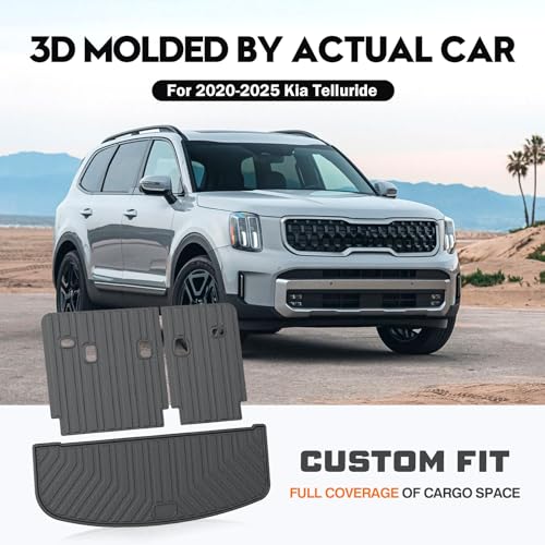 KUST Cargo Mat for 2020-2025 Kia Telluride 7 Seats, Rubber Rear Trunk Liner with 2nd/3rd Row Backrest Kick Mat for Telluride Accessories High Edge Cover All Weather Protection - style: Telluride 2020-2025 │ Trunk + Backrest Mat