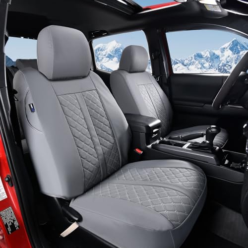 Truckiipa Front Seat Covers for Toyota Tacoma, Waterproof Leather Seat Protectors Truck Seat Covers Fit for 4th Gen 2024-2026 Toyota Tacoma Double Crew Cab, Front Pair, Gray - color: Front Pair/Gray, size: Tacoma 2024-2026