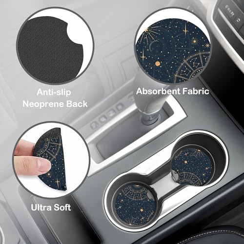 Astrology Moon Star Steering Wheel Cover with 2 Pcs Car Coasters Neoprene Steering Wheel Cover for Women Men Anti-Slip Breathable Car Accessories Universal 15 Inch Fit Auto Cars Trucks - color: Astrology Moon Star