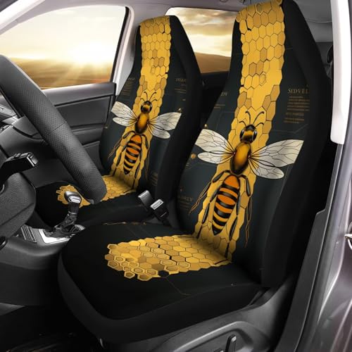 Bee Car Seat Cover for Front Seat Black Cushion Car Seat Protectors 2 Pcs Bucket Seat Covers Auto Accessories - color: Bee