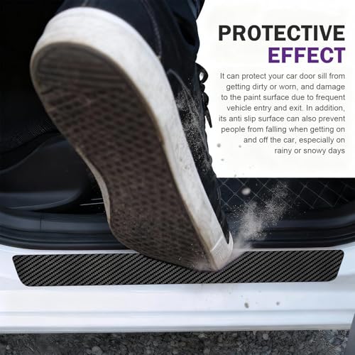 Car Door Sill Protectors, Carbon Fiber Auto Door Edge Guards Sticker, Waterproof Anti-Scratch Doors Threshold Cover Strips, Universal Front & Rear Threshold Protection (Black)