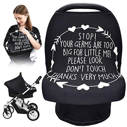 Metplus Car Seat Cover Baby, No Touch Sign Carseat Canopy, Nursing Breastfeeding Covers, Stretchy Universal Fit, Multi-Use for Stroller/Shopping Cart/High Chair, Gender Neutral Shower Gift - color: Black