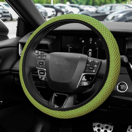 Elastic Stretch Steering Wheel Cover, Steering Wheel Protector, 15 Inch Anti-Slip Breathable Microfiber Ice Silk Protection, Easy Carry, Warm in Winter & Cool in Summer for Cars (Yellow Green) - color: Yellow Green