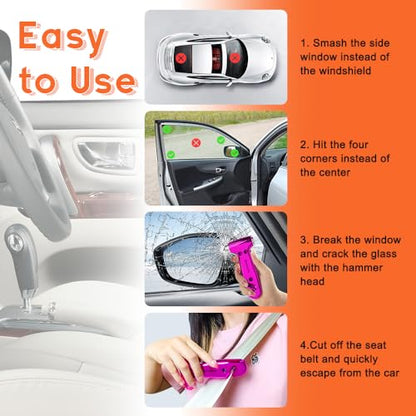 SINSEN Car Window Breaker Seatbelt Cutter, Glass Breaker Emergency Tool, Safaty Hammer Escape Kit, 3-in-1, Neon Purple - color: Vibrant Purple, size: 2