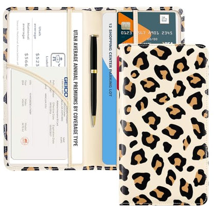 CoBak Car Registration and Insurance Holder - Vehicle Glove Box Car Organizer,Auto Truck Comparment Accessories Case with Magnetic Closure for Driver License,Cards - color: L-Leopard Brown