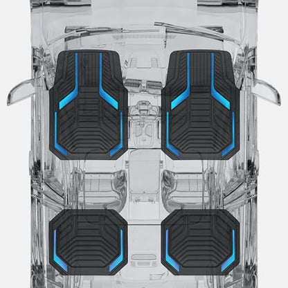 PIC AUTO Heavy Duty Rubber Floor Mats, Blue Aluminum Film Car Mats Set, Front and Rear Car Mats with Anti-Slip Backing, All Weather Protection, Trim-to-Fit for Automotive SUV, Sedan, Van - color: Blue
