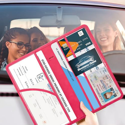 CoBak Car Registration and Insurance Holder - Vehicle Glove Box Car Organizer,Auto Truck Comparment Accessories Case with Magnetic Closure for Driver License,Cards - color: L-Ruby Red