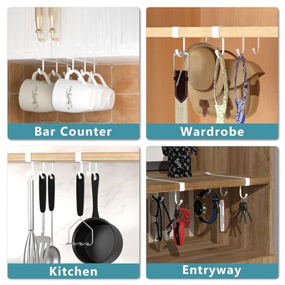 Adhesive Cup Holder Under Cabinet - 3pcs x 6 Hook Coffee Cup Mug Holder for Kitchen, Fit for 1 Inch Thickness Shelf or Less - White