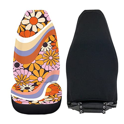 INSTANTARTS 2pcs/Set Car Seat Covers Swirl Wavy Hippie Flower Vehicle Bucket Seat Cover Colorful Breathable Stretchy Driver Seat Covers for Women - color: Abstract Hippie Flower