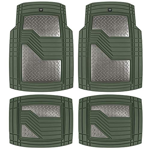 Cat® DiamondShield Rubber Floor Mats for Cars Trucks SUV, All Weather Protection, Front and Rear Car Mats with Heel Pad & Anti-Slip Backing, Universal Trim-to-Fit Rubber Floor Mats for Car, Green - color: Green/Gunmetal, style: DiamondShield Metallic