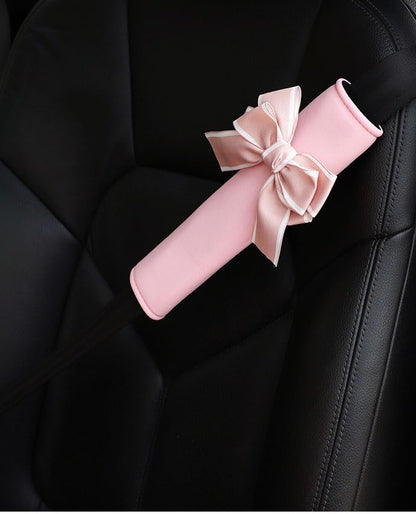 2pcs Cute Bow Tie Soft Plush Protector Shoulder Pad Styling Car Accessories Pink Princess Bow Decor Car Seat Belt Cover Gift for Sister's mom Teacher