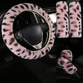 Pinbola 5pcs in 1 Set Faux Wool Steering Wheel Cover Soft Fluffy Handbrake Cover & Gear Shift Cover & 2pcs Seat Belt Shoulder Pads Warm Universal Fit for 15 Inch (L-Pink) - color: L-Pink