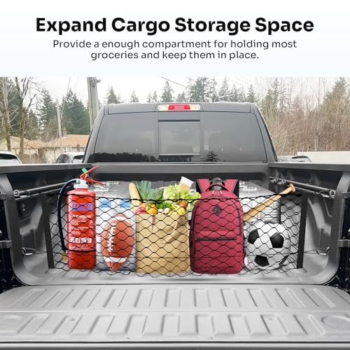 Canvcle Truck Bed Cargo Net for 2019-2025 2026 Dodge Ram 1500 Accessories Envelope Style Mesh Trunk Net Organizer and Storage Stretchable Adjustable Elastic Nylon Rear Cargo Netting with Hooks - style: for Dodge Ram 1500