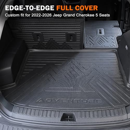 KUST Cargo Trunk Liner for Jeep Grand Cherokee 5 Seats 2022-2026 (Include 4XE, Not for WK & L), Rear Cargo Mat with Back Seat Protector for Grand Cherokee Accessories Cover TPE Rubber Raised Edge - style: Grand Cherokee 2022-2026 │ Cargo + Backrest Mat