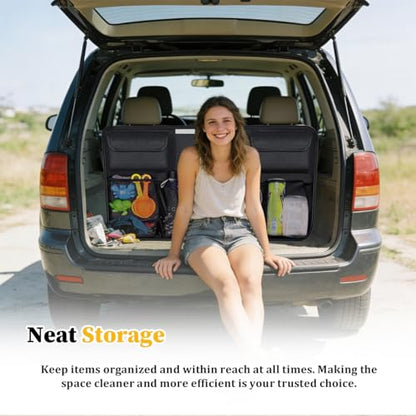 Car Trunk Organizer, Large Capacity Hanging Collapsible Vehicle Backseat Storage Bag with 8 Pocket, Foldable Automotive Trunk Organizer Bag for Travel, Universal for Sedan MPV SUV