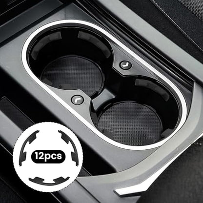 12 PCS Car Cup Holder Insert Limiter, Silicone Cupholder Insert, Silicone Waterproof Self-Adhesive Car Cup Holder Stabilizer, Self-Adhesive Cups Holder Inserts for Cars, for Car with Arc Leaf Design