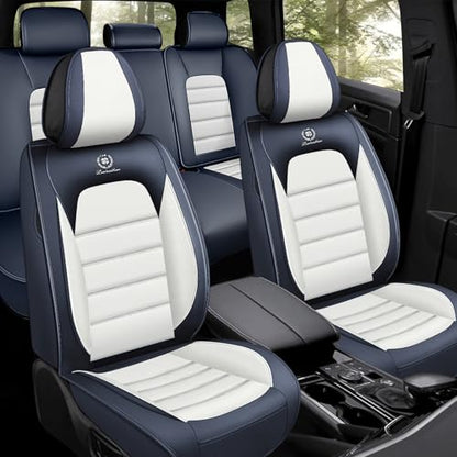 Car Seat Covers for Kia K5 2021-2026, Premium Nappa Leather, Waterproof, Anti-Slip, Full Coverage, Airbag Compatible, Breathable, All-Weather, Easy Install (5 Seats, Blue&White) - color: 5 Seats - Blue&White, size: Kia K5 2021-2026