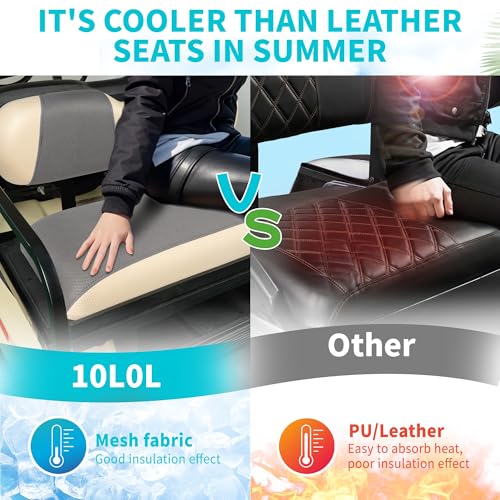 10L0L Golf Cart Seat Covers, Super Comfort Cooler Than Vinyl Seat Cover, Front and Rear Seat Cover for Yamaha EZGO Club Car, No Drilling Breathable Mesh Bench Seat Blanket, Machine Washable - color: Dark Gray + Beige, style: Rear Seat - Universal for Yama