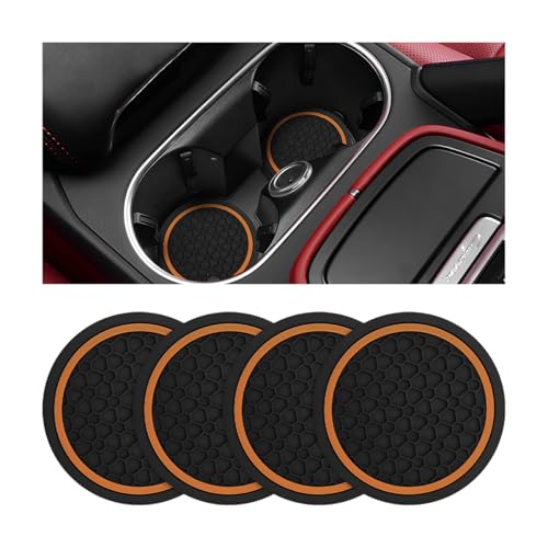 4PCS Car Cup Coasters, Non-Slip Automotive Insert Cup Holder Pad, Waterproof Dustproof Vehicle Interior Decorative Embedded Drink Mat Accessories, Universal for RV, SUV, Truck (Black/Orange) - color: Black/Orange