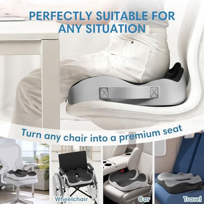 Memory Foam Seat Cushion for Office Chairs, Car Seat, Wheelchair, Desk Chair Pad - Extra Large Ergonomic Sciatica Coccyx & Tailbone Pain Relief Back Support Pillow for Long Sitting & Driving