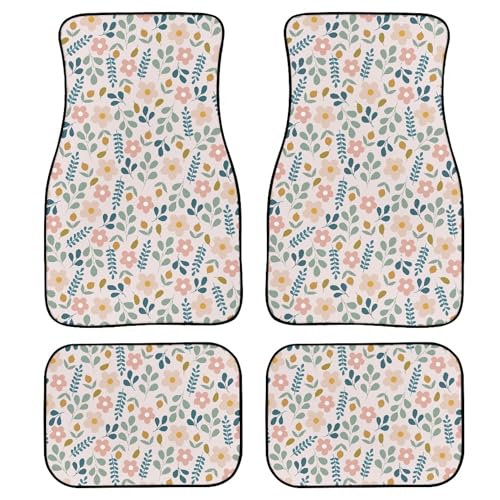 Cute Flower Car Floor Mats 4Pcs Botanical Spring Flowers and Leaves Abstract Floral Background Floor Mats for Cars Custom Front Rear Vehicle Rugs Universal Auto Accessories for Trucks Sedans - color: Pink Green