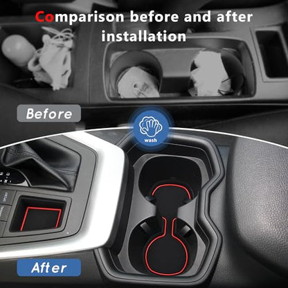 Auovo 3D Cup Holder Insert Liners Compatible with Toyota RAV4 Accessories 2025 2024 2023 2022 2021 2020 2019 Car Custom Cup Holder Mats Pads 4-pc Set (Red Trim) - color: Red, size: 4PCS