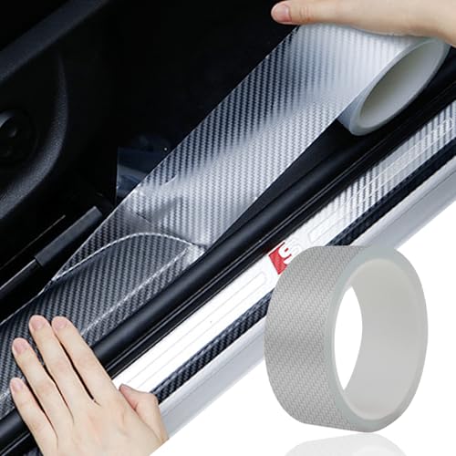 Car Door Edge Trim,Universal Door Sill Protector,Transparent Carbon Fiber Front/Rear Bumper Guard,Automotive Scratch Cover Strip Sticker(1.97" x33FT,White Carbon Fiber) - color: White Carbon Fiber-1.97"x33ft