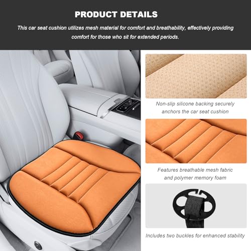 Car Seat Cushion, Breathable Driver Seat Protector with 1.2" Thick Comfortable Memory Foam, Universal Non-Slip Chair Pillow Pressure Relief Cushion Pad for Car Home Office (Orange) - color: Orange
