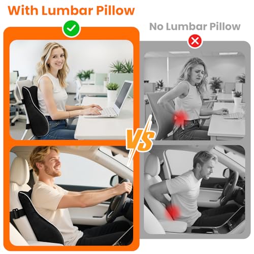 CloudBliss Ergonomic Lumbar Support Pillow – Memory Foam for Lower Back Pain Relief, Adjustable Straps & Mesh Cover for Office, Gaming, Car Seat & Home Essentials (Black)