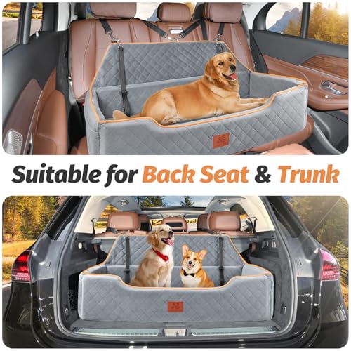 Large Dog Car Seat for Dods Under 100 Lbs, Memory Foam Dog Car Bed for Backseat & Trunk, Detachable and Washable Cover, Pet Travel Seat with Storage Pockets, 2 Safety Belts - color: Gray