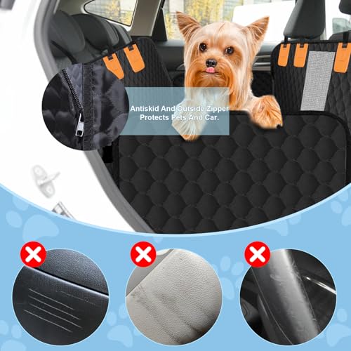 Dog Car Seat Cover for Back Seat, Waterproof Protector with Side Flaps, Scratchproof Hammock, Non-Slip Bottom for Cars/Trucks/SUVs (Black) - color: Black