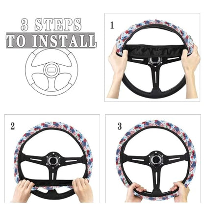 AFPANQZ 4th of July Steering Wheel Cover for Cars Universal Fit 14 to 15 inch, American Flag Tropical Flower Pattern Car SUV Sedans Accessories Steering Wheel Protection Sweat Absorption - color: American Flag Tropical Flower Pattern