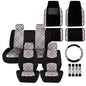 FH Group Full Set Plaid Print Cloth Car Seat Covers Combo Set with Carpet Floor Mats, Universal Fit, Washable Seat Cover for SUV, Sedan, Beige - color: Beige