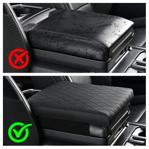 F150 Center Console Cover/Pad Fit 2021 2022 2023 2024 2025,Faux Leather Ford f150 Armrest Mat,Ergonomic Support Cushion,Console Protector,Waterproof Wear-Resistant Scratch-Resistant