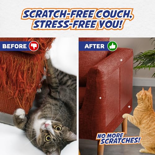 8 Pack Cat Scratch Furniture Protector Tape Sheets – Double-Sided Sticky Training (4 XL, 4 Large) – Anti-Scratch Couch & Sofa Guard – Clear – Not for Leather, Velvet, Microfiber - size: 8 Sheets