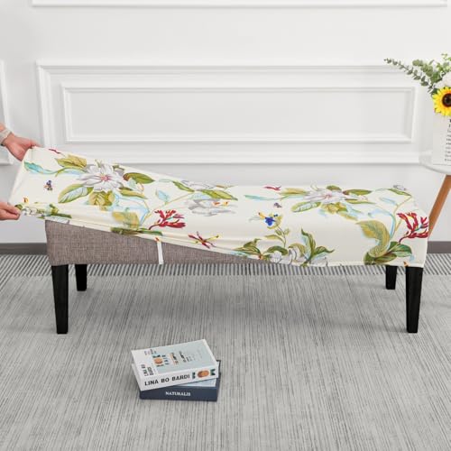 SPRINGRICO Stretch Dining Bench Cover, Removable Bench Slipcover Washable Bench Seat Protector Rectangle Bench Cover for Dining Room, Living Room, Bedroom, Kitchen (Green Garden) - color: Green Garden