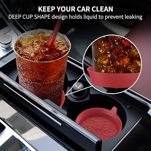 ME.FAN Car Cup Coasters [4 Pack] Silicone Car Coasters/Automotive Cup Mats - Universal Non-Slip Recessed Car Interior Accessories - Car Cup Holder Insert Coasters Wine Red - color: 4pack-wine Red