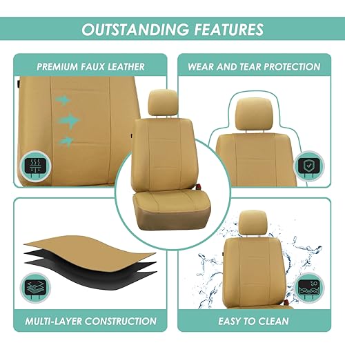 FH Group Three Row Car Seat Covers Deluxe Leatherette with 8 Seater, Airbag Compatible and Rear Split – Universal Fit for Cars Trucks & SUVs (Beige) - color: Solid Beige, style: 3 Row 8 Seater