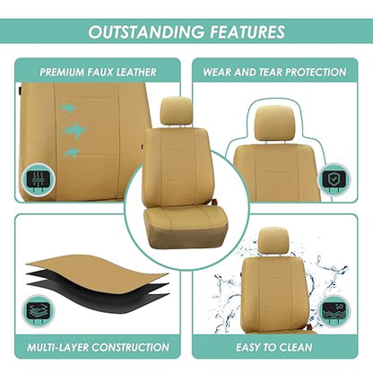 FH Group Three Row Car Seat Covers Deluxe Leatherette with 7 Seater, Airbag Compatible and Rear Split Bench– Universal Fit for Cars Trucks & SUVs (Beige) - color: Solid Beige, style: 3 Row 7 Seater