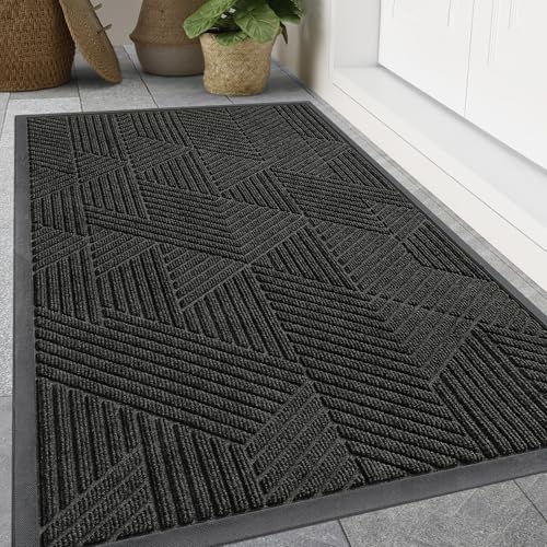 Smiry Front Door Mat Outside Entrance, Heavy Duty Sturdy Natural Rubber Doormat, Trap Dirt and Moisture, Easy Clean Low Profile Mats for Indoor Outdoor Entry, Irregular Triangle (47x32, Charcoal) - color: Charcoal, size: 47" X 32"