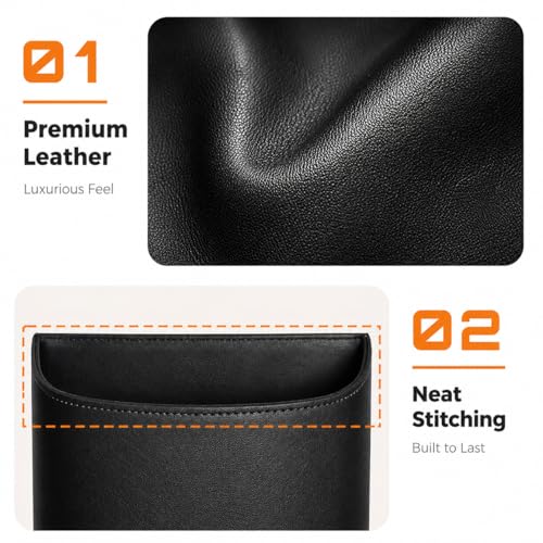 COZILO Leather Car Trash Can – Leakproof & Easy-to-Clean Car Garbage Can for Luxury Cars, SUVs & Trucks | Includes 60 Custom Liners, Secure Hook, Easy Install, Black - color: Black (small)